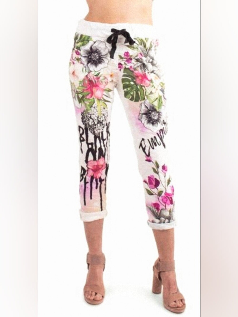 NEW GIGI MODA celina floral tropical pants in white